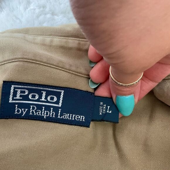 Rare Polo By Ralph Lauren Cotton Pheasant Patch Back Graphic Print Shirt Khaki L - Picture 12 of 17